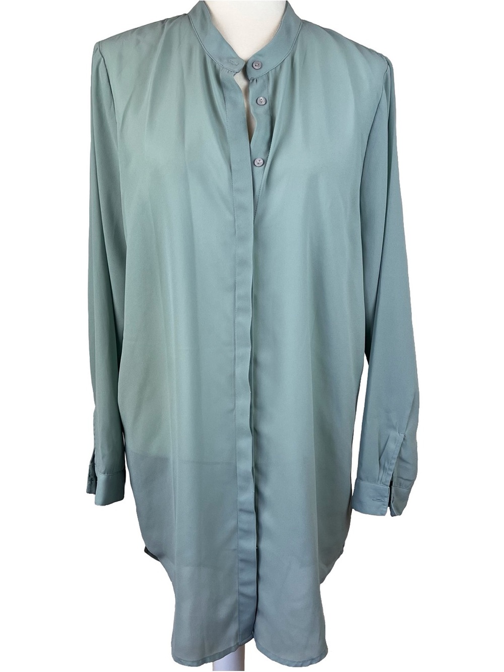 Ichi Danish Fashion Loose Long Tunic Top Hidden Button Boxed Pleat Size 40-US 10